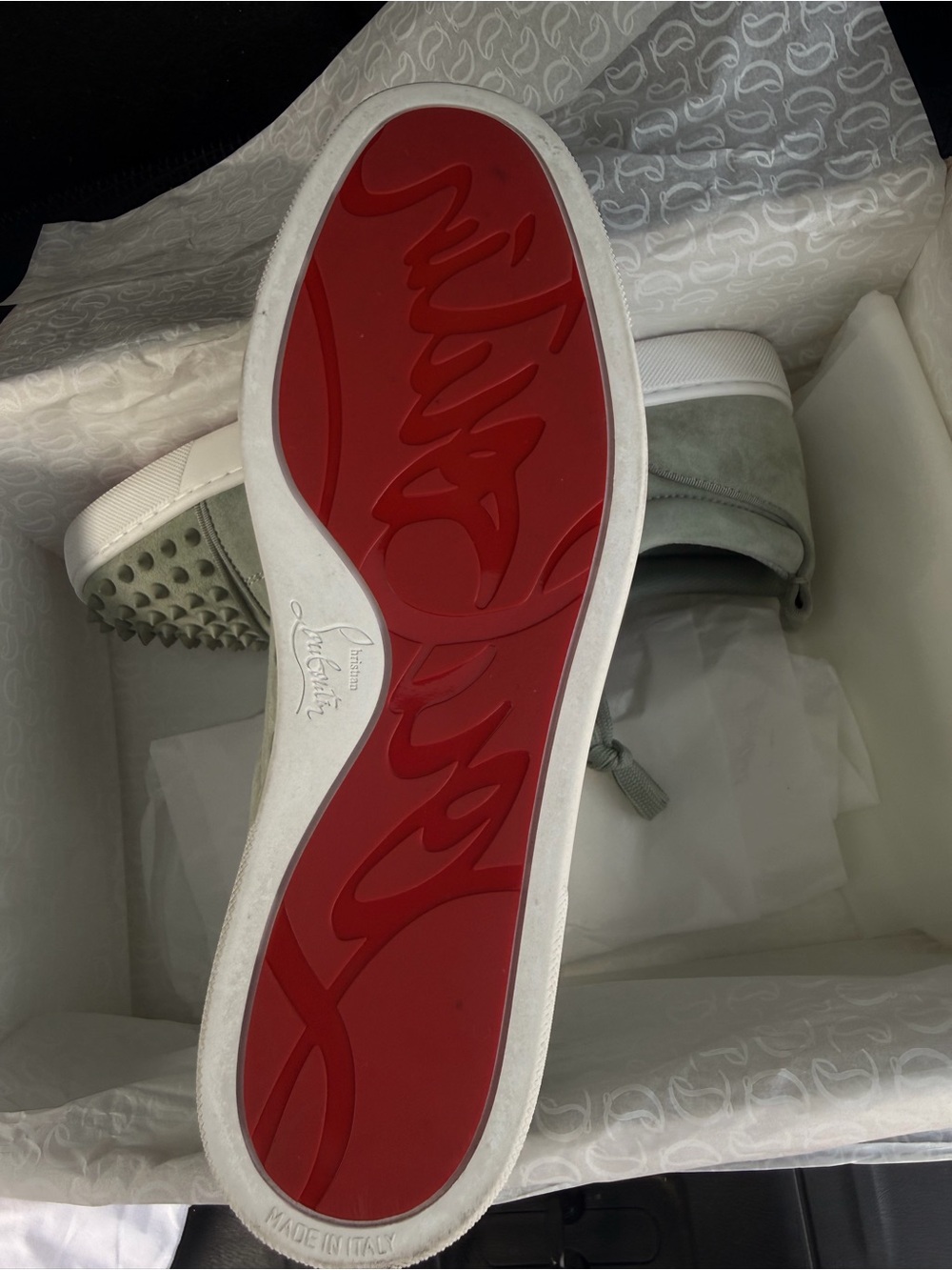 Christian Louboutin Low-Top Sneakers in Olive Green with Red Sole